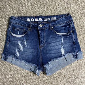 S.O.N.G. Dark Blue Distressed Denim Shorts